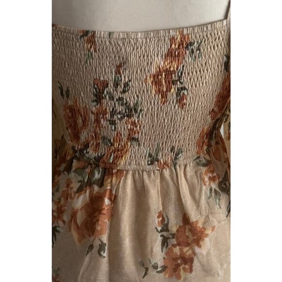 Enchanted Garden Floral Chiffon Peasant Top Small 100% Polyester Natural - Picture 5 of 13
